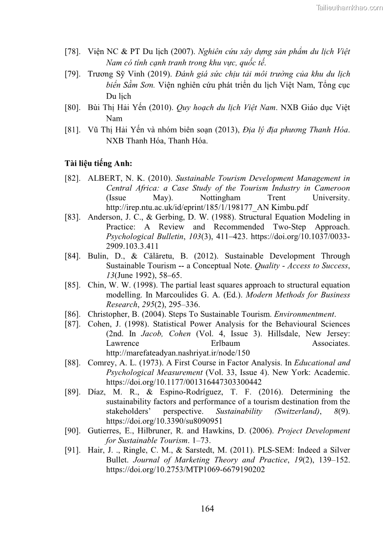 Luận án tiến sĩ kinh tế Phát triển bền vững du lịch tại Thanh Hóa - 15 Trang 174