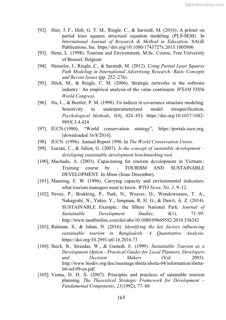 Luận án tiến sĩ kinh tế Phát triển bền vững du lịch tại Thanh Hóa - 15 Trang 175