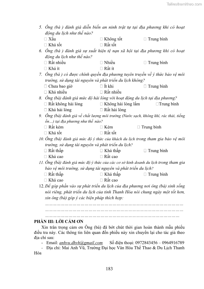 Luận án tiến sĩ kinh tế Phát triển bền vững du lịch tại Thanh Hóa - 17 Trang 193