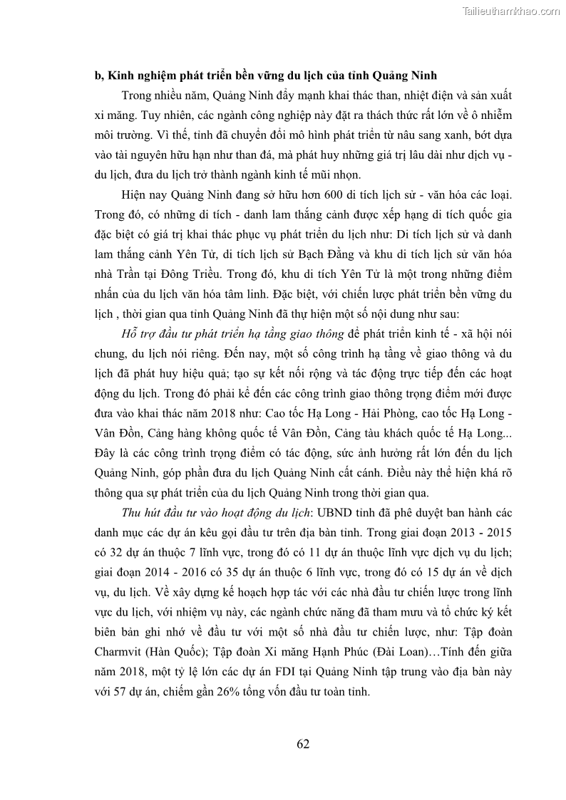 Luận án tiến sĩ kinh tế Phát triển bền vững du lịch tại Thanh Hóa - 6 Trang 72