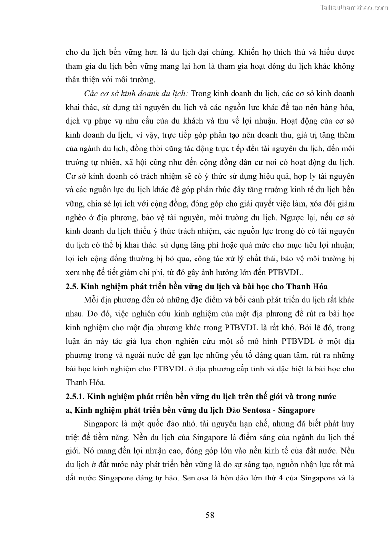 Luận án tiến sĩ kinh tế Phát triển bền vững du lịch tại Thanh Hóa - 6 Trang 68