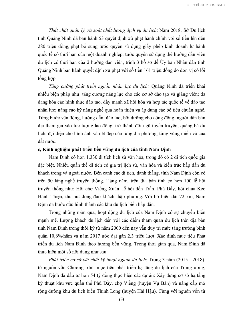 Luận án tiến sĩ kinh tế Phát triển bền vững du lịch tại Thanh Hóa - 7 Trang 73