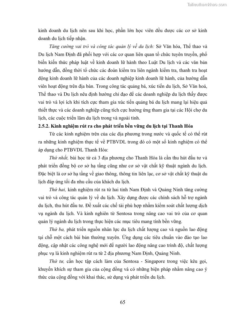 Luận án tiến sĩ kinh tế Phát triển bền vững du lịch tại Thanh Hóa - 7 Trang 75