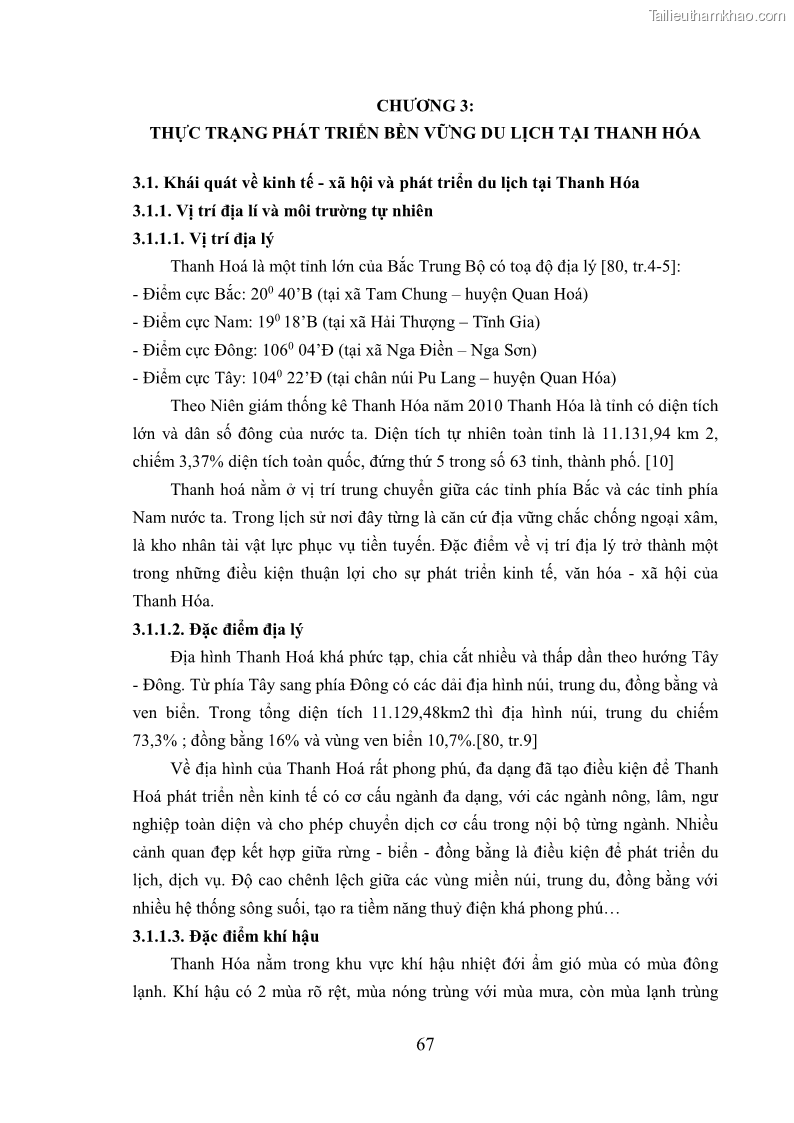 Luận án tiến sĩ kinh tế Phát triển bền vững du lịch tại Thanh Hóa - 7 Trang 77