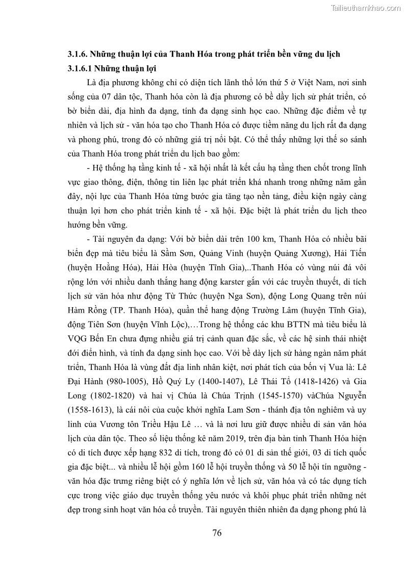 Luận án tiến sĩ kinh tế Phát triển bền vững du lịch tại Thanh Hóa - 8 Trang 86