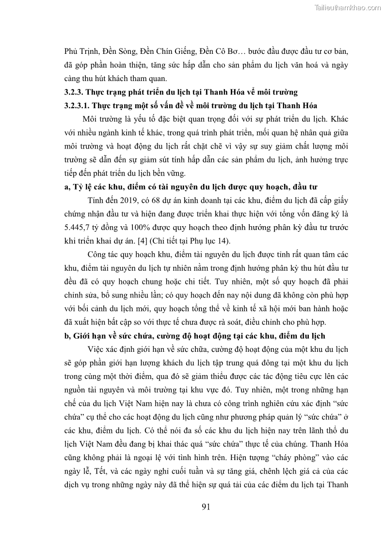 Luận án tiến sĩ kinh tế Phát triển bền vững du lịch tại Thanh Hóa - 9 Trang 101