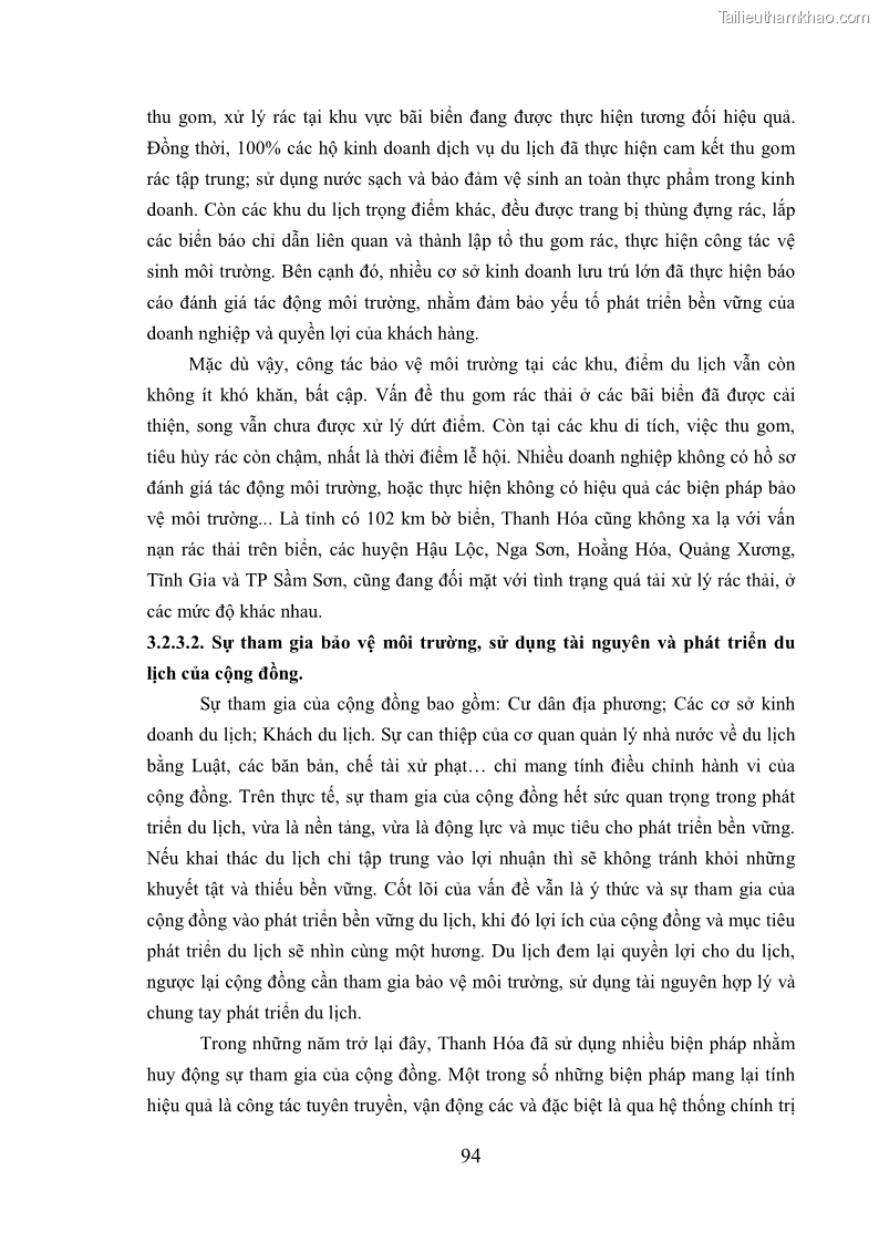 Luận án tiến sĩ kinh tế Phát triển bền vững du lịch tại Thanh Hóa - 9 Trang 104