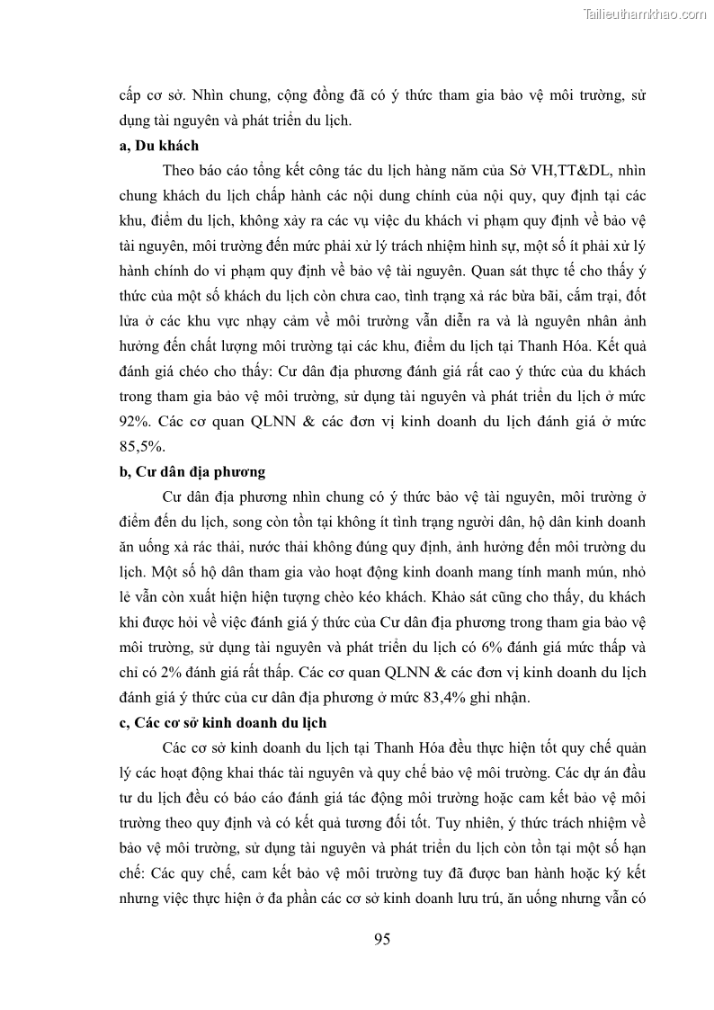 Luận án tiến sĩ kinh tế Phát triển bền vững du lịch tại Thanh Hóa - 9 Trang 105