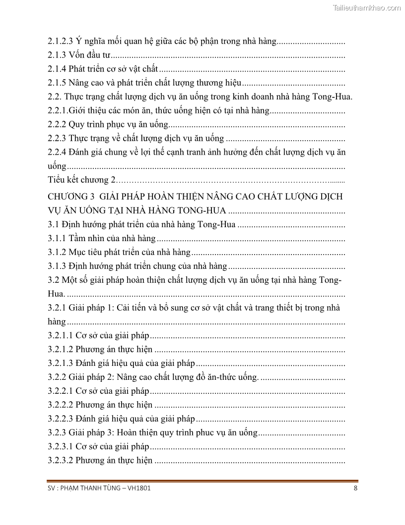 Khóa luận tốt nghiệp văn hóa du lịch Tìm hiểu chất lượng dịch vụ ở nhà hàng Tong Hua, Hải Phòng - 1 Trang 8