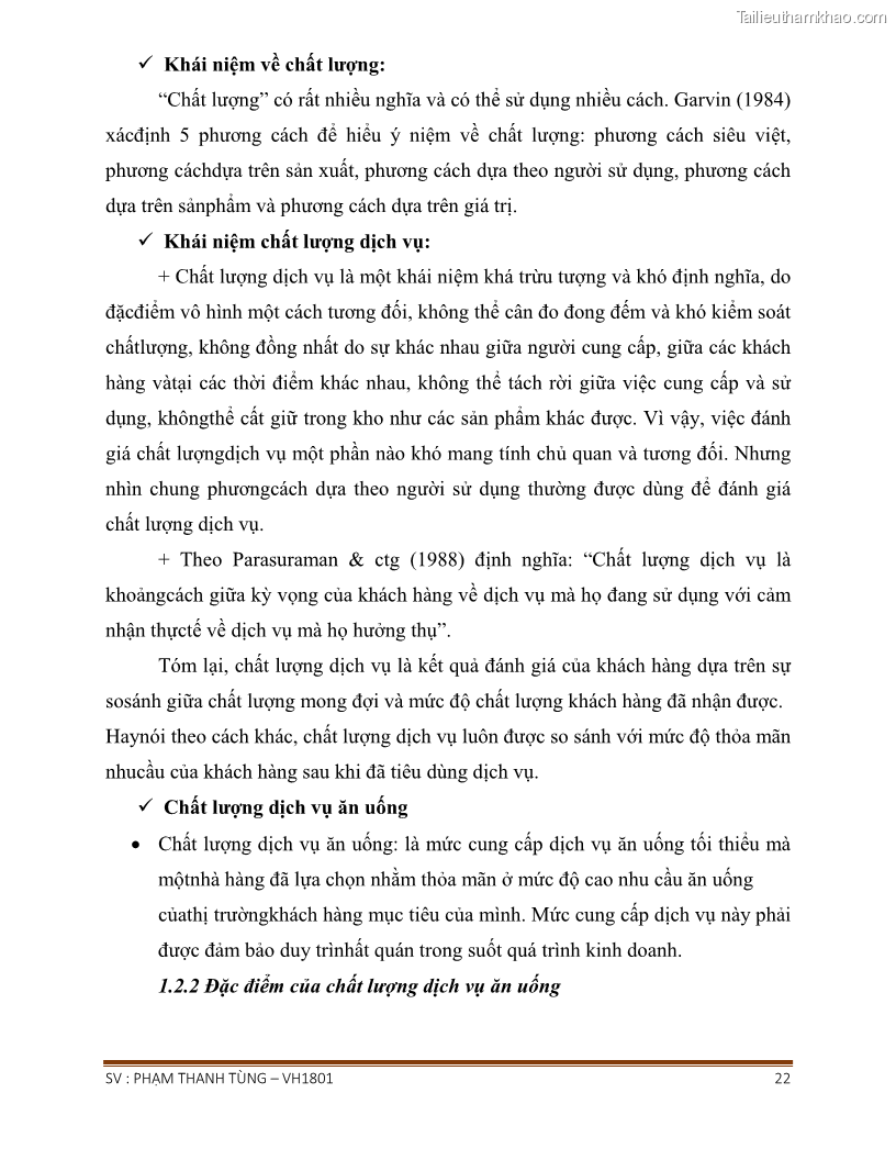 Khóa luận tốt nghiệp văn hóa du lịch Tìm hiểu chất lượng dịch vụ ở nhà hàng Tong Hua, Hải Phòng - 2 Trang 22