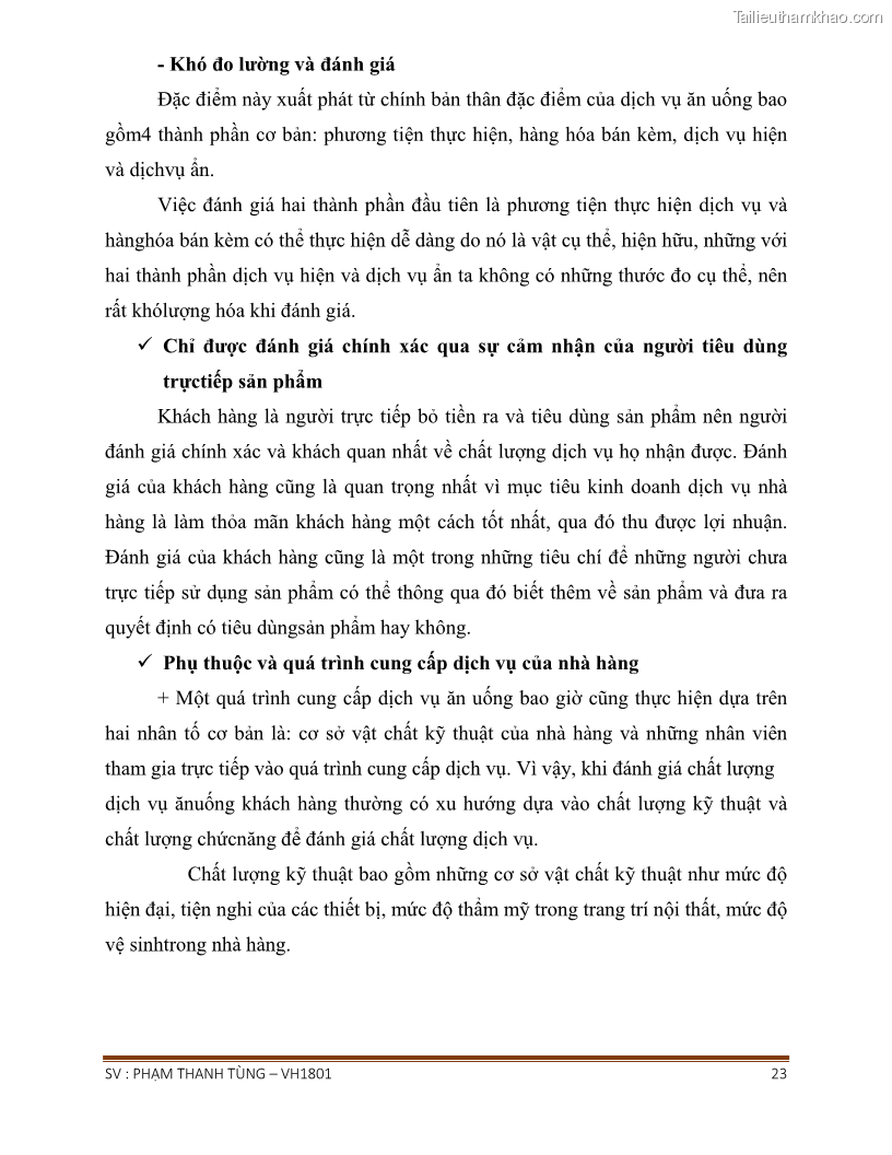 Khóa luận tốt nghiệp văn hóa du lịch Tìm hiểu chất lượng dịch vụ ở nhà hàng Tong Hua, Hải Phòng - 2 Trang 23