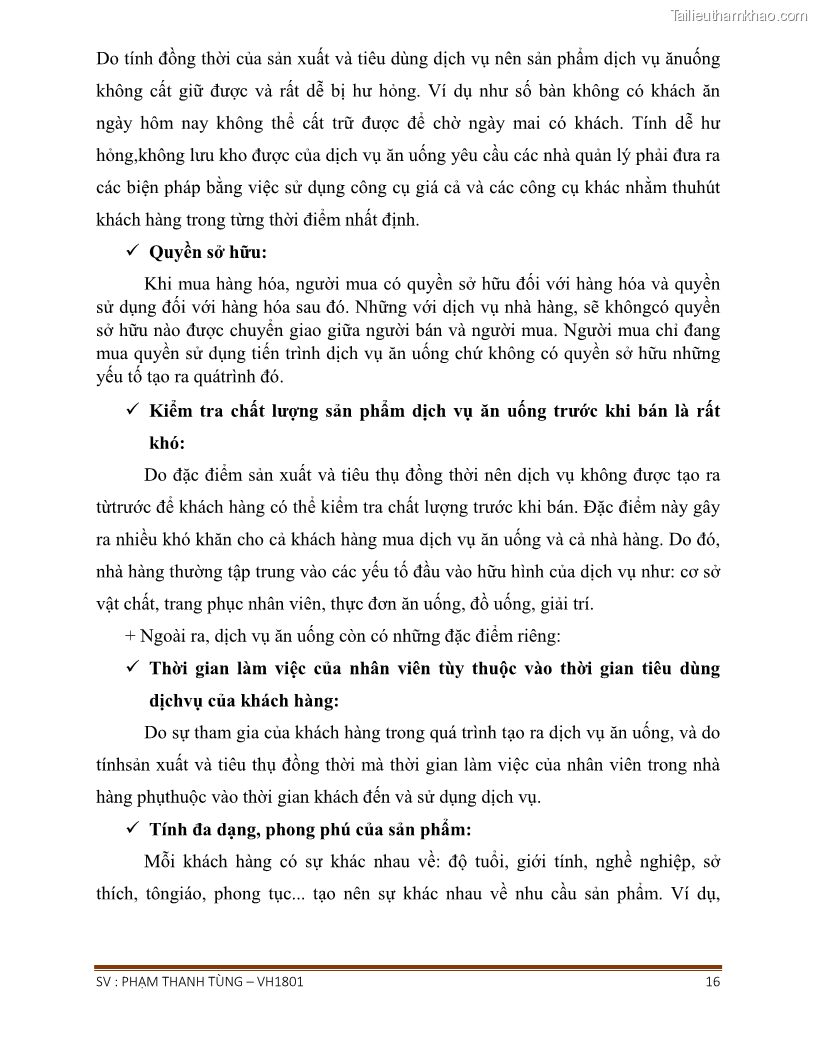 Khóa luận tốt nghiệp văn hóa du lịch Tìm hiểu chất lượng dịch vụ ở nhà hàng Tong Hua, Hải Phòng - 2 Trang 16