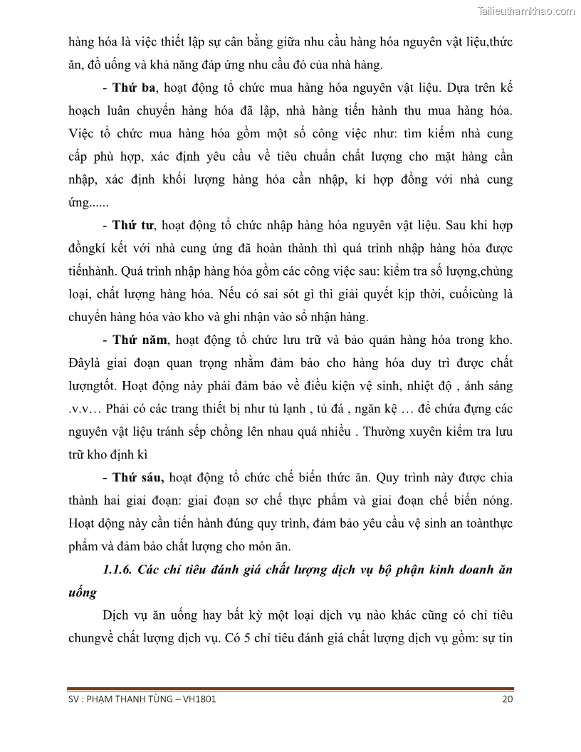 Khóa luận tốt nghiệp văn hóa du lịch Tìm hiểu chất lượng dịch vụ ở nhà hàng Tong Hua, Hải Phòng - 2 Trang 20