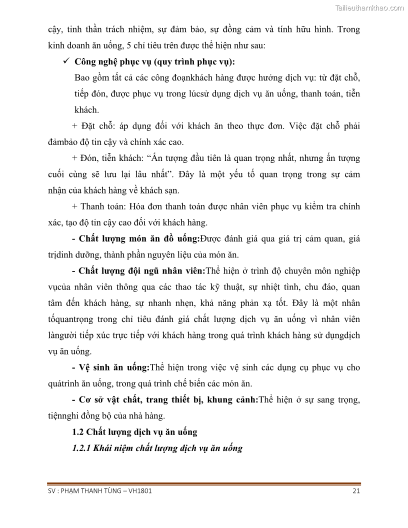 Khóa luận tốt nghiệp văn hóa du lịch Tìm hiểu chất lượng dịch vụ ở nhà hàng Tong Hua, Hải Phòng - 2 Trang 21