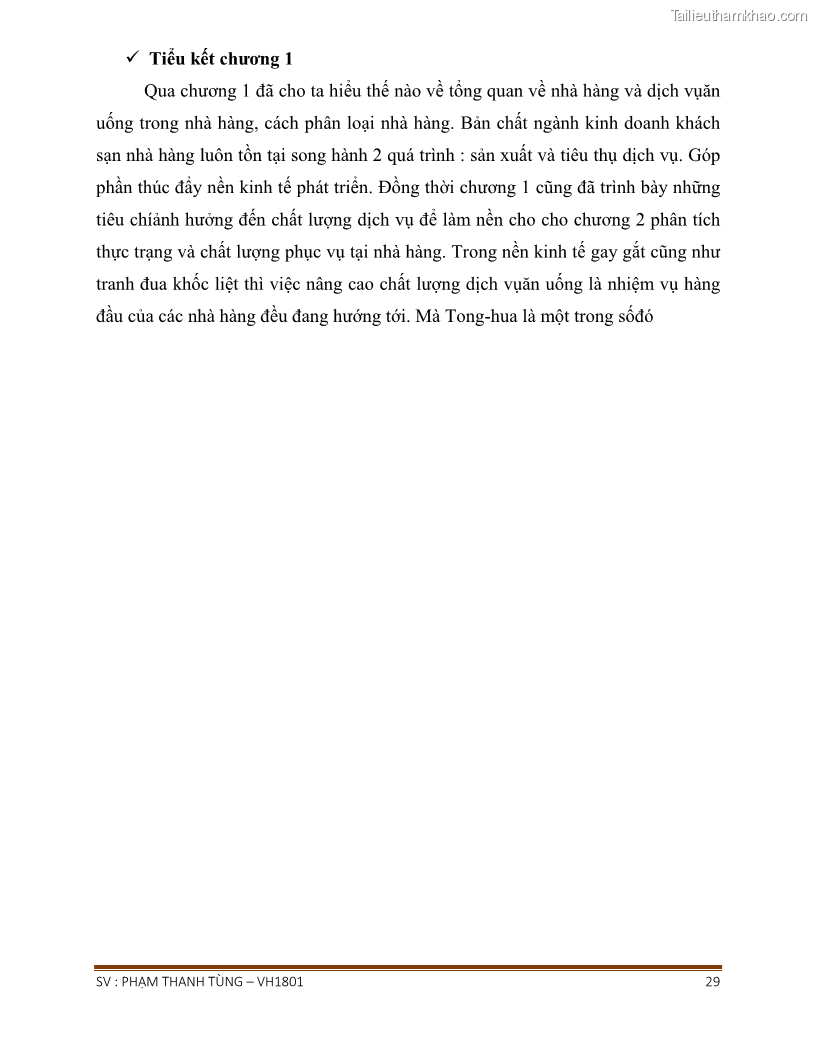 Khóa luận tốt nghiệp văn hóa du lịch Tìm hiểu chất lượng dịch vụ ở nhà hàng Tong Hua, Hải Phòng - 3 Trang 29