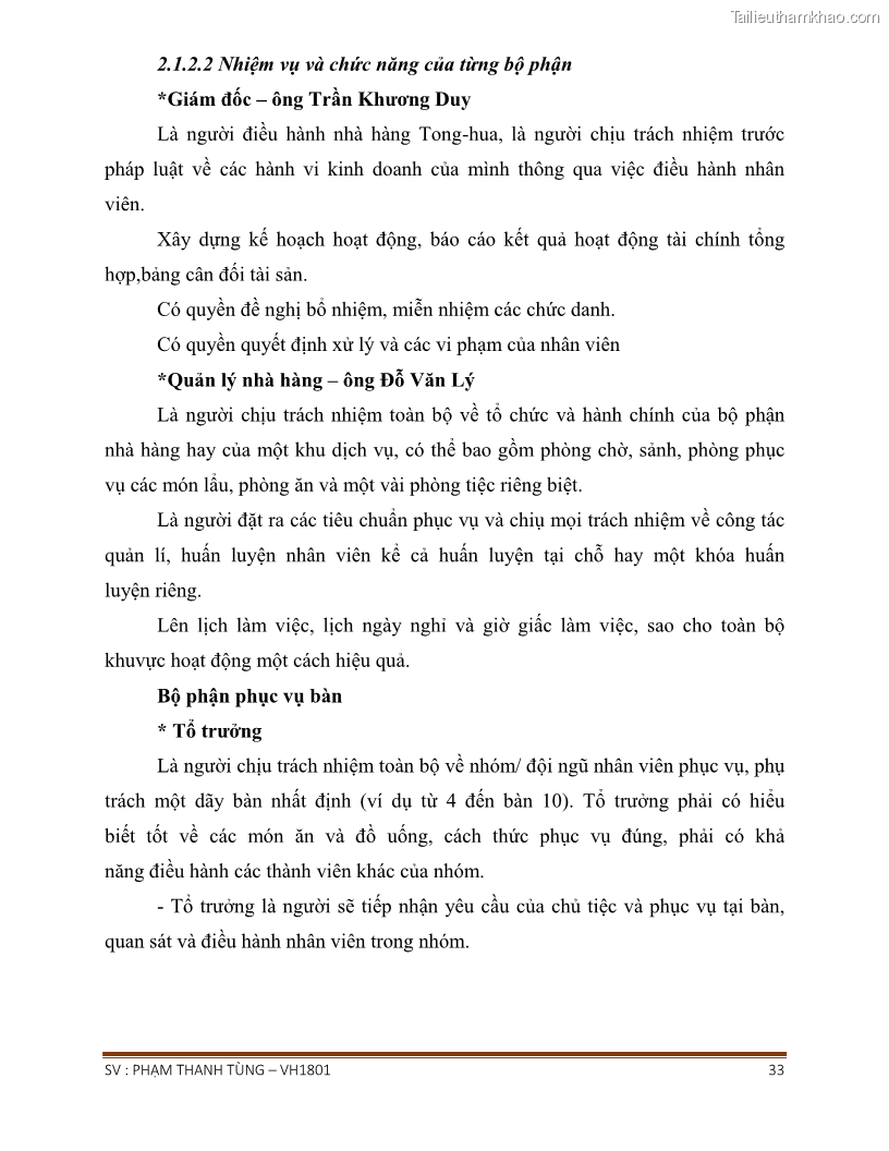 Khóa luận tốt nghiệp văn hóa du lịch Tìm hiểu chất lượng dịch vụ ở nhà hàng Tong Hua, Hải Phòng - 3 Trang 33