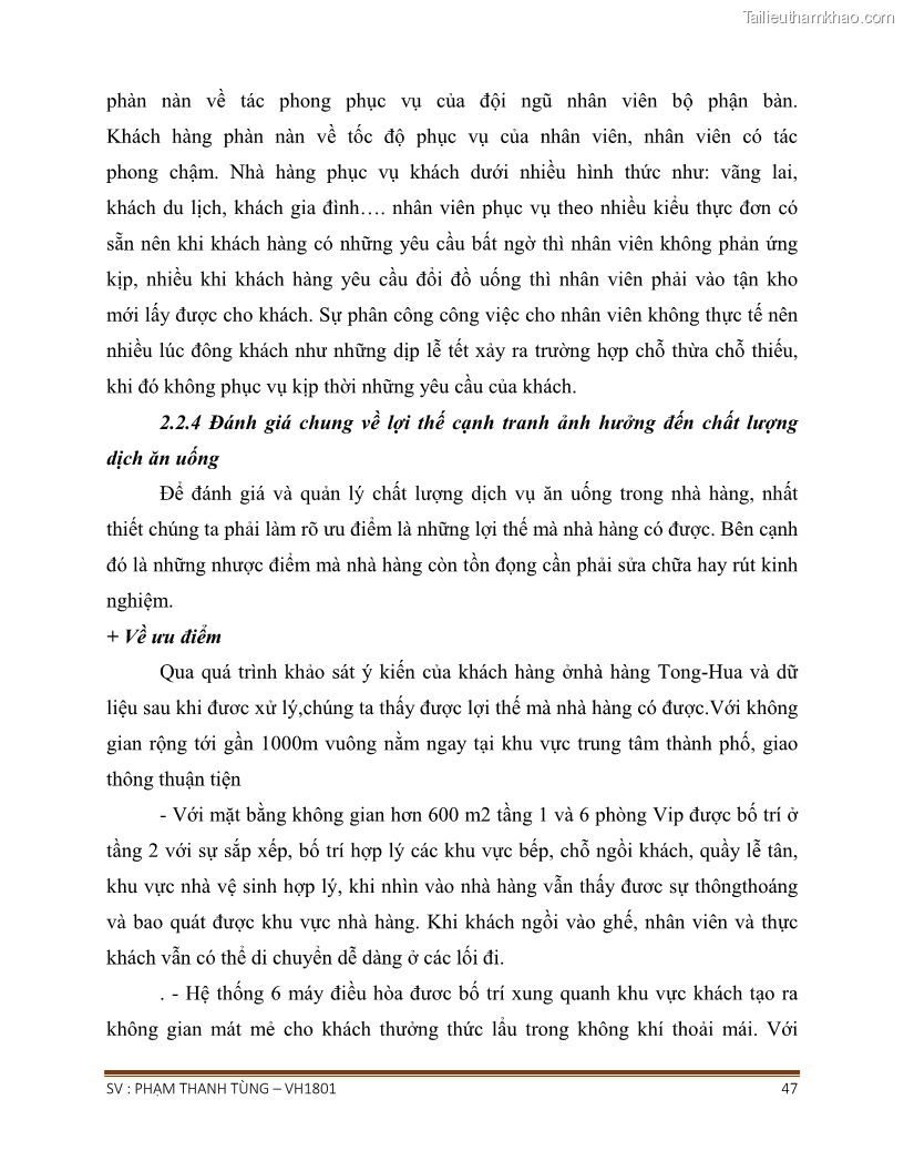 Khóa luận tốt nghiệp văn hóa du lịch Tìm hiểu chất lượng dịch vụ ở nhà hàng Tong Hua, Hải Phòng - 4 Trang 47