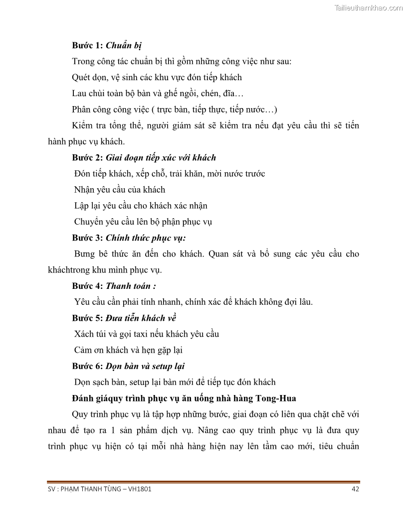 Khóa luận tốt nghiệp văn hóa du lịch Tìm hiểu chất lượng dịch vụ ở nhà hàng Tong Hua, Hải Phòng - 4 Trang 42