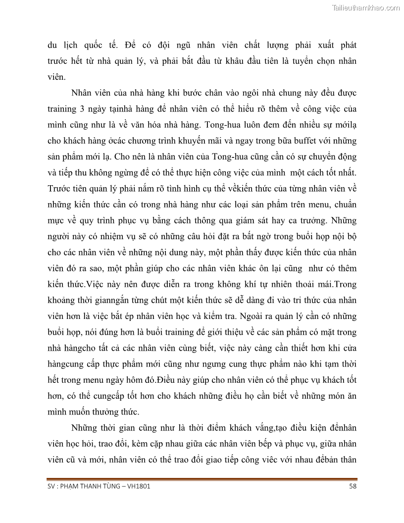 Khóa luận tốt nghiệp văn hóa du lịch Tìm hiểu chất lượng dịch vụ ở nhà hàng Tong Hua, Hải Phòng - 5 Trang 58