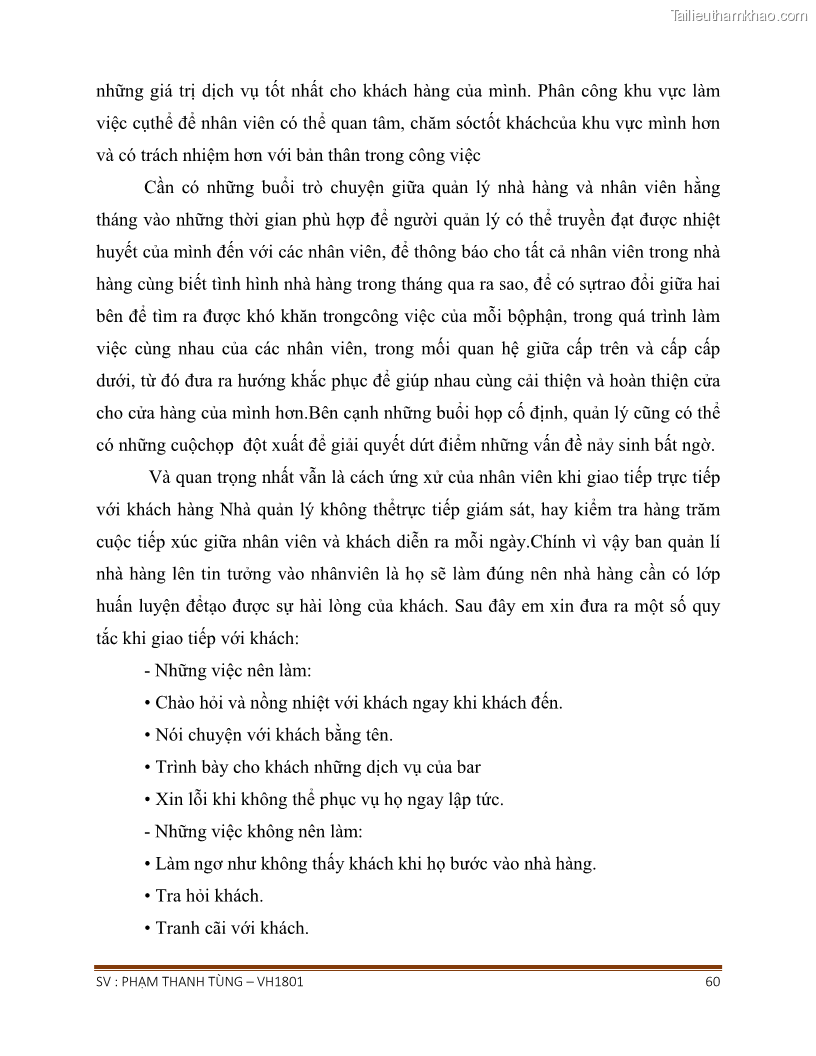 Khóa luận tốt nghiệp văn hóa du lịch Tìm hiểu chất lượng dịch vụ ở nhà hàng Tong Hua, Hải Phòng - 5 Trang 60