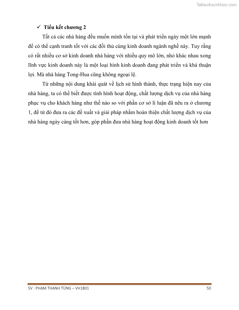 Khóa luận tốt nghiệp văn hóa du lịch Tìm hiểu chất lượng dịch vụ ở nhà hàng Tong Hua, Hải Phòng - 5 Trang 50