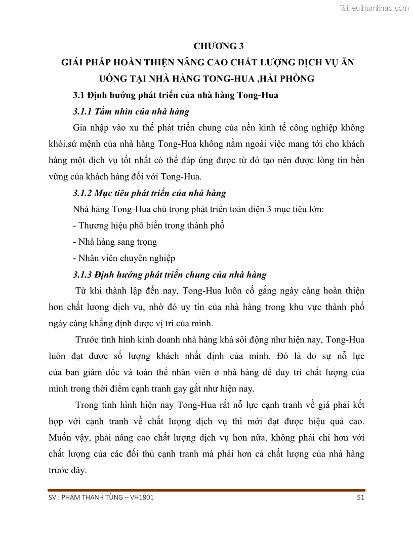 Khóa luận tốt nghiệp văn hóa du lịch Tìm hiểu chất lượng dịch vụ ở nhà hàng Tong Hua, Hải Phòng - 5 Trang 51