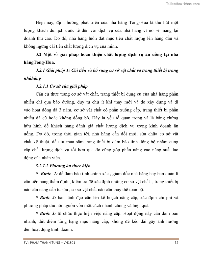 Khóa luận tốt nghiệp văn hóa du lịch Tìm hiểu chất lượng dịch vụ ở nhà hàng Tong Hua, Hải Phòng - 5 Trang 52