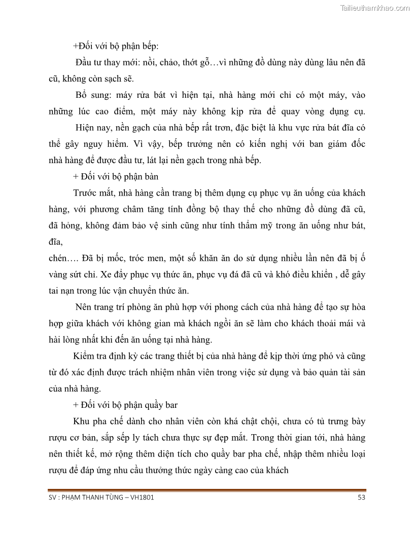 Khóa luận tốt nghiệp văn hóa du lịch Tìm hiểu chất lượng dịch vụ ở nhà hàng Tong Hua, Hải Phòng - 5 Trang 53