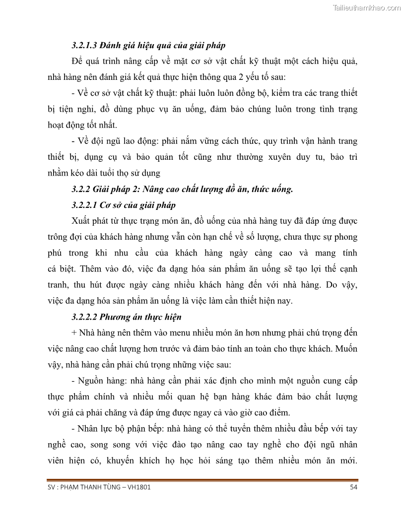 Khóa luận tốt nghiệp văn hóa du lịch Tìm hiểu chất lượng dịch vụ ở nhà hàng Tong Hua, Hải Phòng - 5 Trang 54