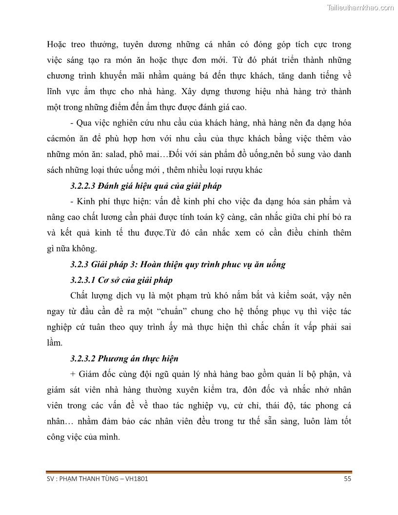 Khóa luận tốt nghiệp văn hóa du lịch Tìm hiểu chất lượng dịch vụ ở nhà hàng Tong Hua, Hải Phòng - 5 Trang 55