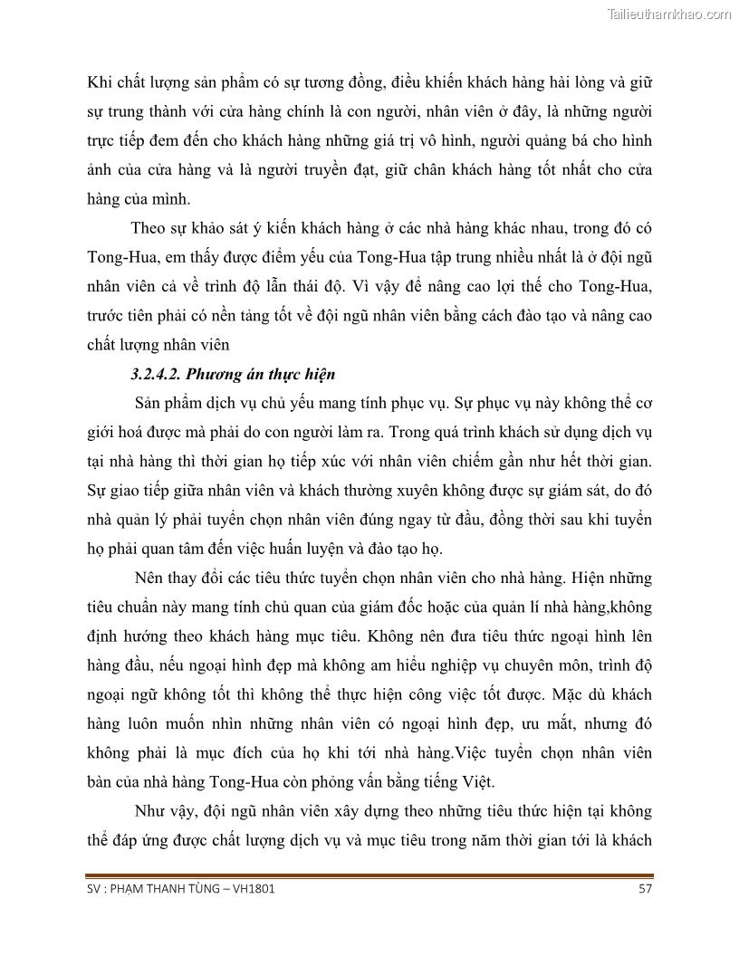 Khóa luận tốt nghiệp văn hóa du lịch Tìm hiểu chất lượng dịch vụ ở nhà hàng Tong Hua, Hải Phòng - 5 Trang 57