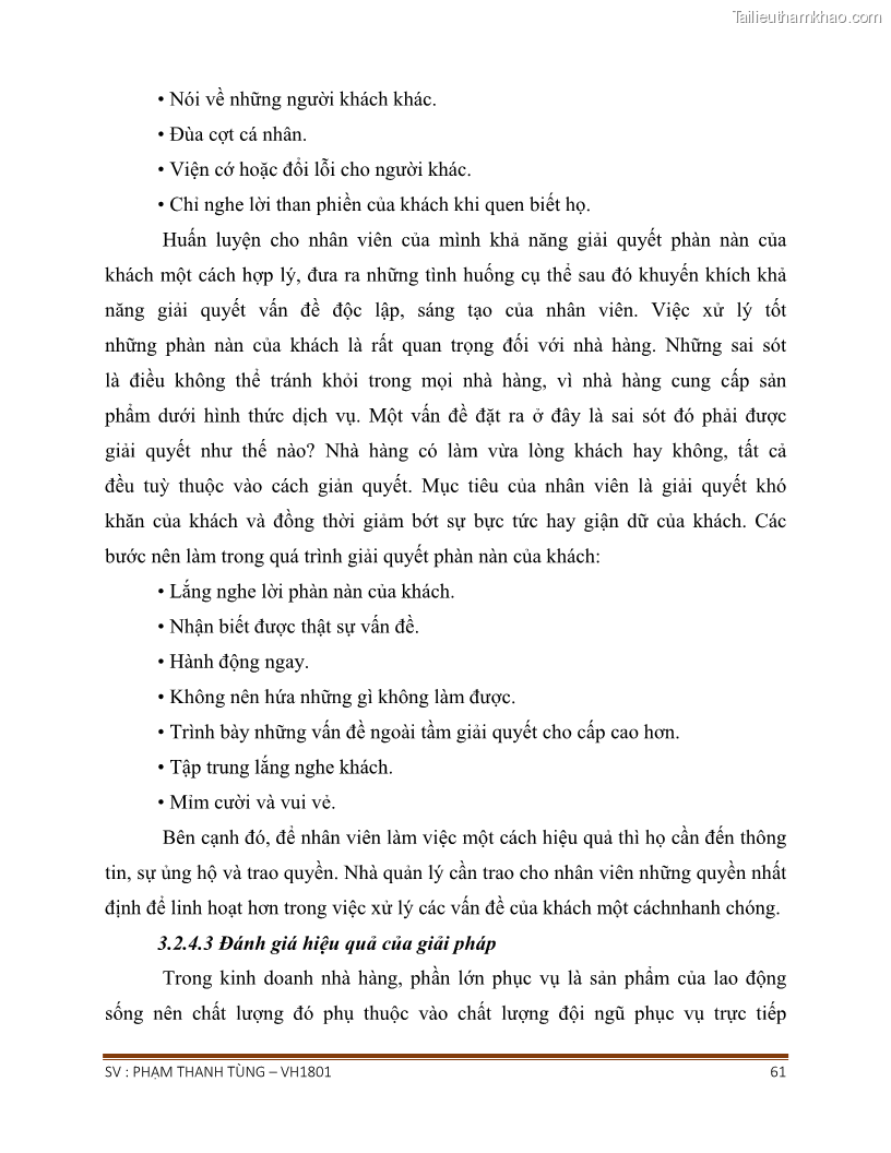 Khóa luận tốt nghiệp văn hóa du lịch Tìm hiểu chất lượng dịch vụ ở nhà hàng Tong Hua, Hải Phòng - 6 Trang 61