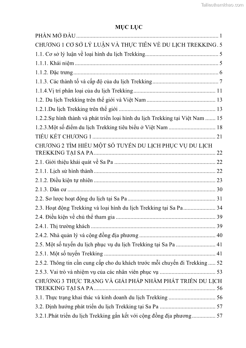 Khóa luận tốt nghiệp văn hóa du lịch Tìm hiểu khả năng khai thác và phát triển một số tuyến du lịch phục vụ du lịch Trekking tại Sa Pa - 1 Trang 9