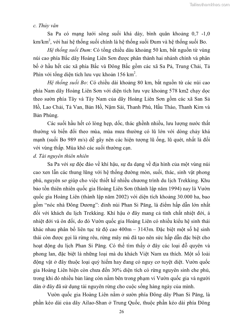 Khóa luận tốt nghiệp văn hóa du lịch Tìm hiểu khả năng khai thác và phát triển một số tuyến du lịch phục vụ du lịch Trekking tại Sa Pa - 3 Trang 36