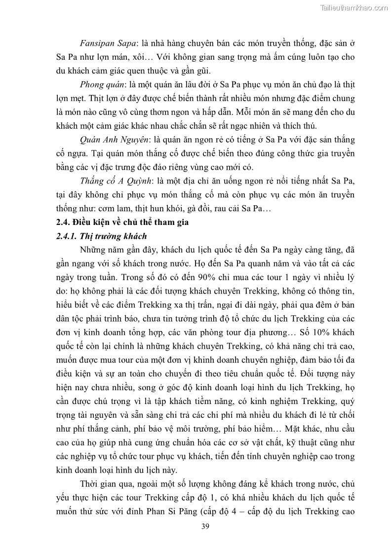 Khóa luận tốt nghiệp văn hóa du lịch Tìm hiểu khả năng khai thác và phát triển một số tuyến du lịch phục vụ du lịch Trekking tại Sa Pa - 5 Trang 49