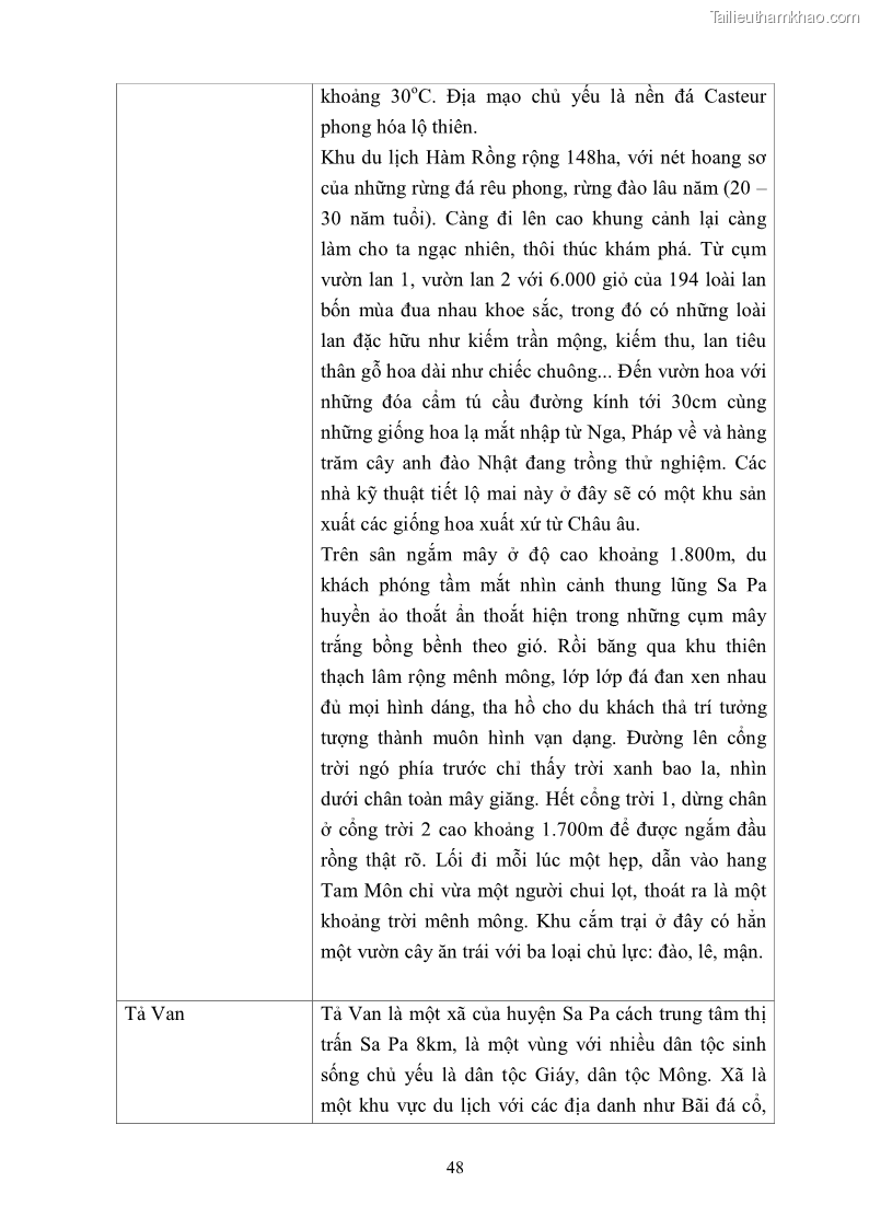 Khóa luận tốt nghiệp văn hóa du lịch Tìm hiểu khả năng khai thác và phát triển một số tuyến du lịch phục vụ du lịch Trekking tại Sa Pa - 5 Trang 58