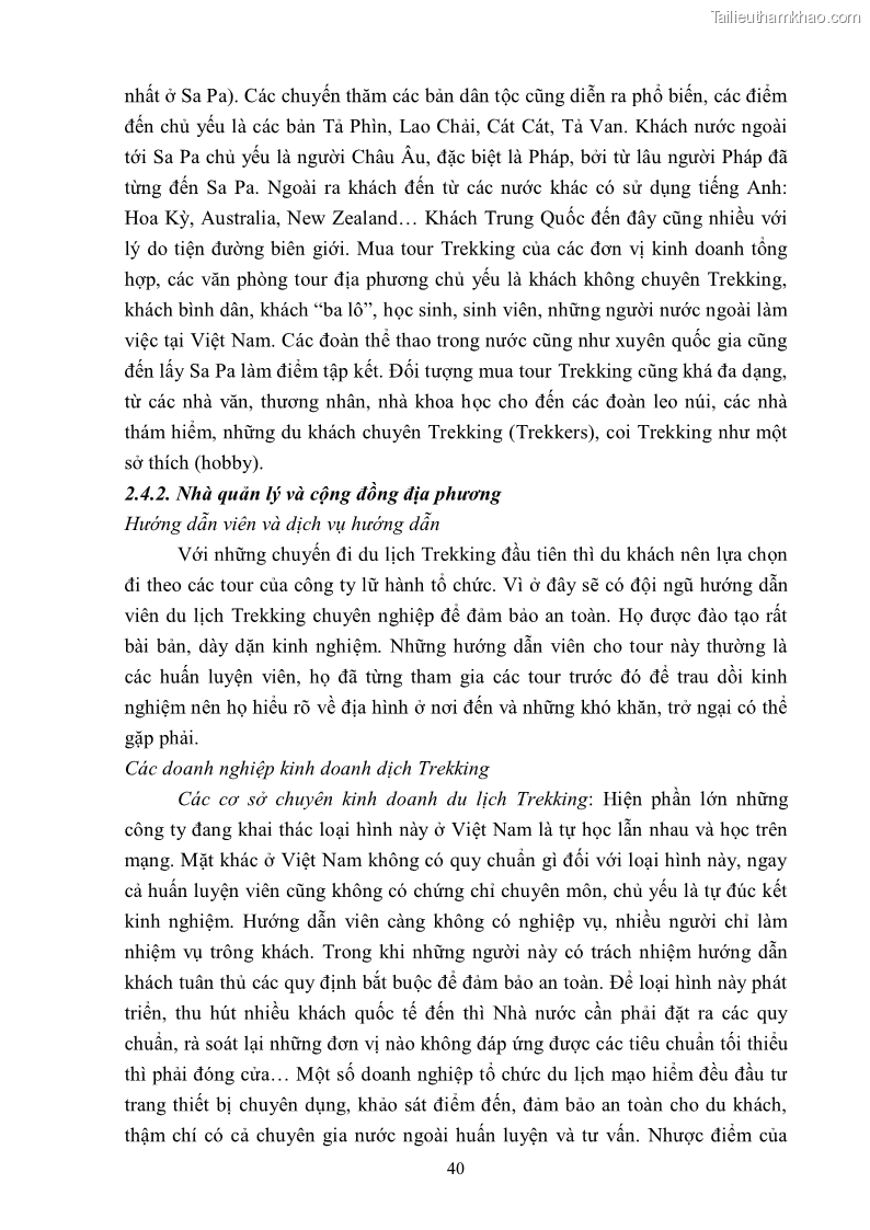 Khóa luận tốt nghiệp văn hóa du lịch Tìm hiểu khả năng khai thác và phát triển một số tuyến du lịch phục vụ du lịch Trekking tại Sa Pa - 5 Trang 50