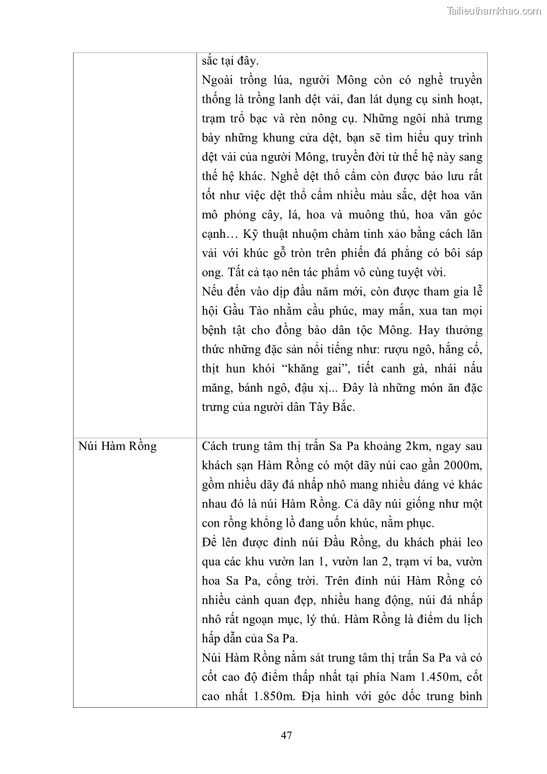 Khóa luận tốt nghiệp văn hóa du lịch Tìm hiểu khả năng khai thác và phát triển một số tuyến du lịch phục vụ du lịch Trekking tại Sa Pa - 5 Trang 57