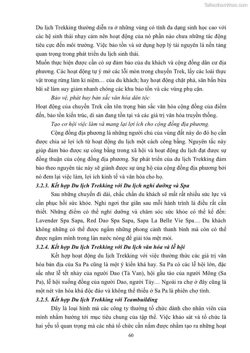 Khóa luận tốt nghiệp văn hóa du lịch Tìm hiểu khả năng khai thác và phát triển một số tuyến du lịch phục vụ du lịch Trekking tại Sa Pa - 6 Trang 70
