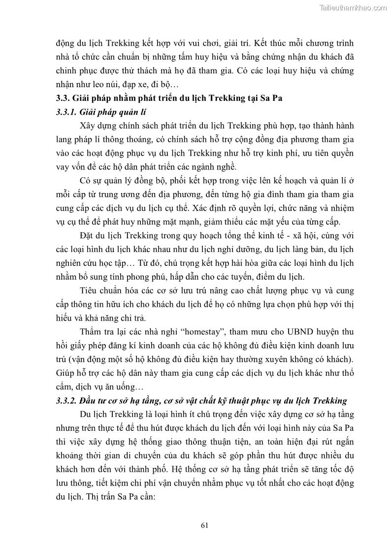 Khóa luận tốt nghiệp văn hóa du lịch Tìm hiểu khả năng khai thác và phát triển một số tuyến du lịch phục vụ du lịch Trekking tại Sa Pa - 6 Trang 71