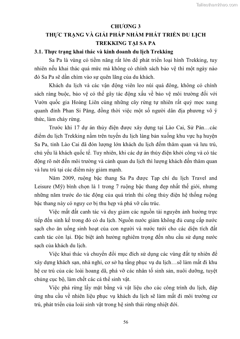 Khóa luận tốt nghiệp văn hóa du lịch Tìm hiểu khả năng khai thác và phát triển một số tuyến du lịch phục vụ du lịch Trekking tại Sa Pa - 6 Trang 66