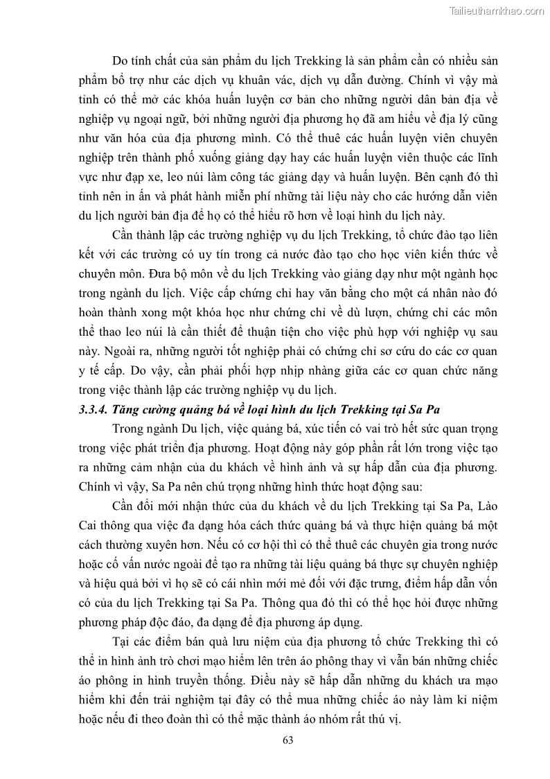 Khóa luận tốt nghiệp văn hóa du lịch Tìm hiểu khả năng khai thác và phát triển một số tuyến du lịch phục vụ du lịch Trekking tại Sa Pa - 7 Trang 73