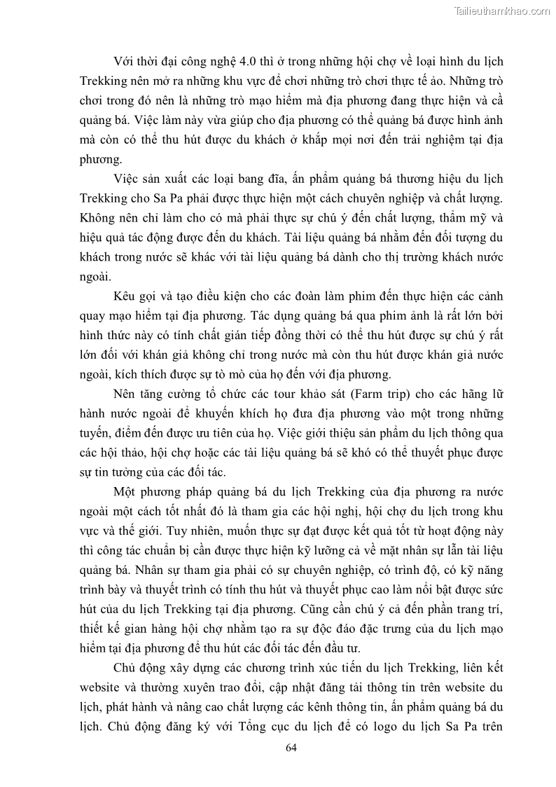 Khóa luận tốt nghiệp văn hóa du lịch Tìm hiểu khả năng khai thác và phát triển một số tuyến du lịch phục vụ du lịch Trekking tại Sa Pa - 7 Trang 74