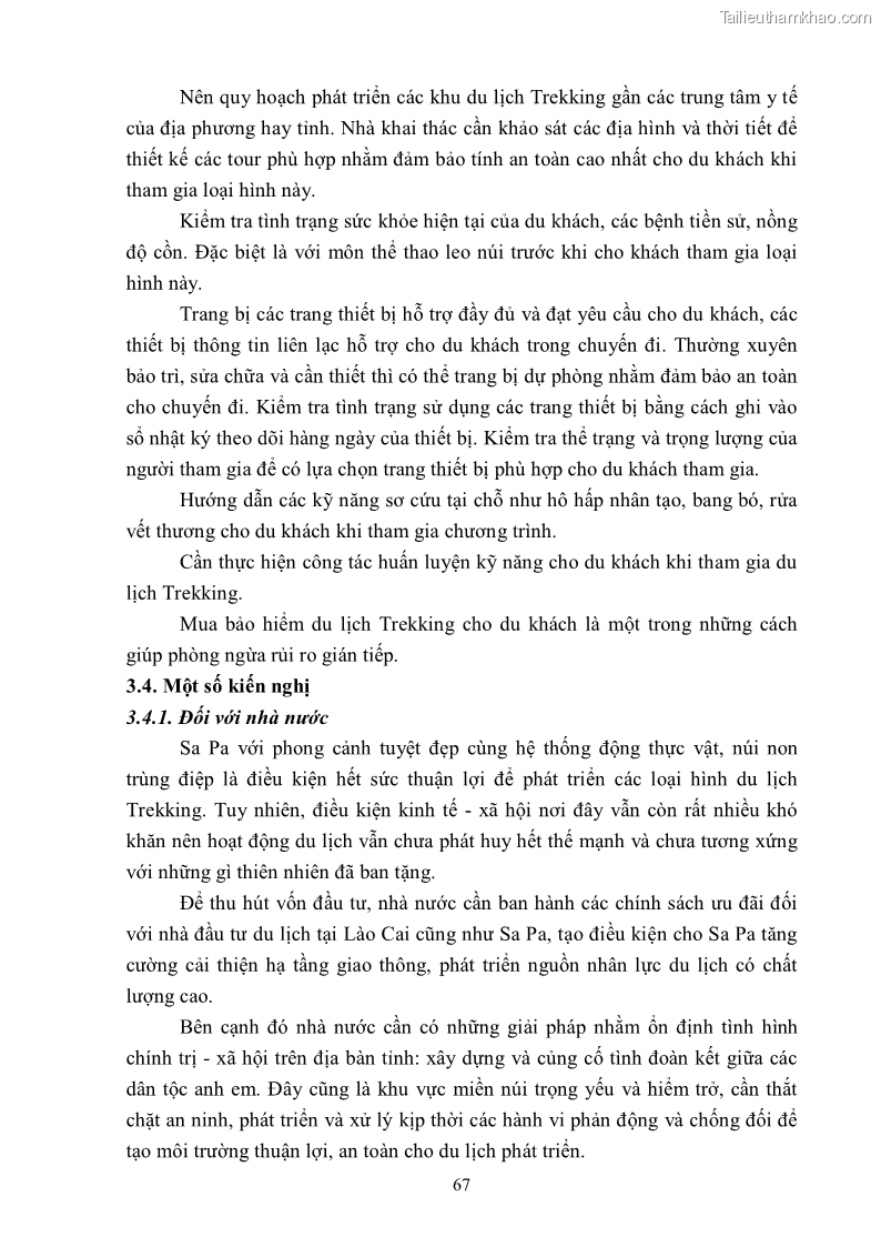Khóa luận tốt nghiệp văn hóa du lịch Tìm hiểu khả năng khai thác và phát triển một số tuyến du lịch phục vụ du lịch Trekking tại Sa Pa - 7 Trang 77