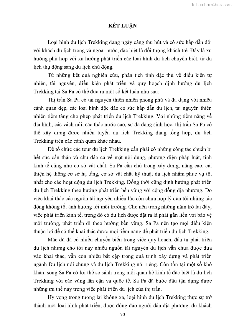 Khóa luận tốt nghiệp văn hóa du lịch Tìm hiểu khả năng khai thác và phát triển một số tuyến du lịch phục vụ du lịch Trekking tại Sa Pa - 7 Trang 80