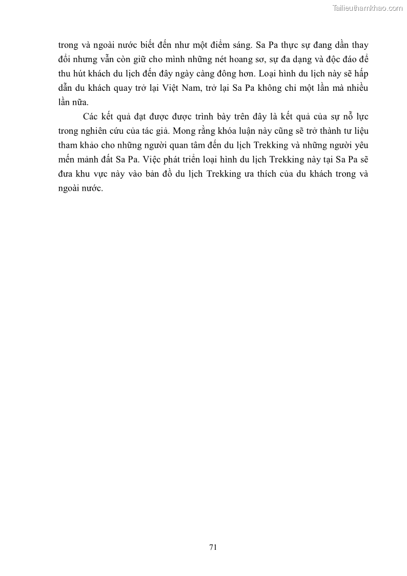 Khóa luận tốt nghiệp văn hóa du lịch Tìm hiểu khả năng khai thác và phát triển một số tuyến du lịch phục vụ du lịch Trekking tại Sa Pa - 7 Trang 81
