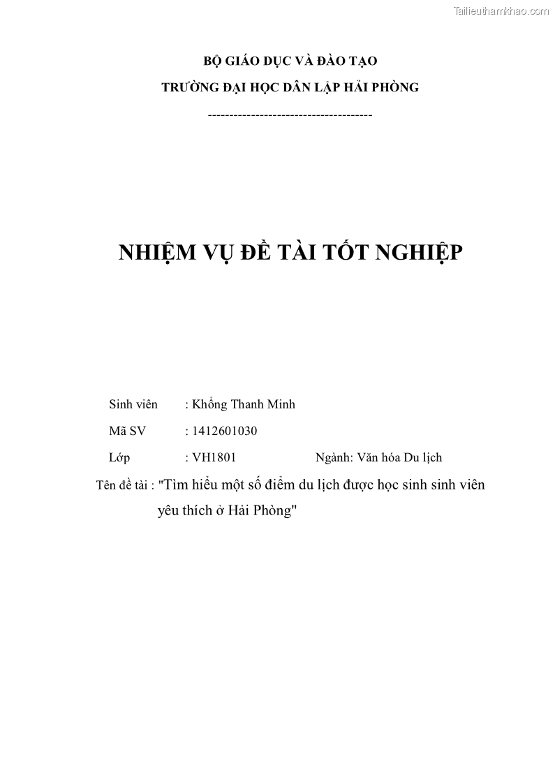 Khóa luận tốt nghiệp văn hóa du lịch Tìm hiểu một số điểm du lịch được học sinh sinh viên yêu thích ở Hải Phòng - 1 Trang 3