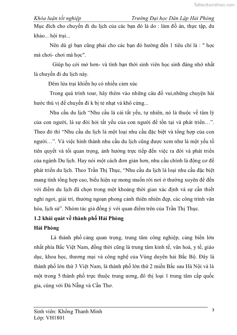 Khóa luận tốt nghiệp văn hóa du lịch Tìm hiểu một số điểm du lịch được học sinh sinh viên yêu thích ở Hải Phòng - 2 Trang 13