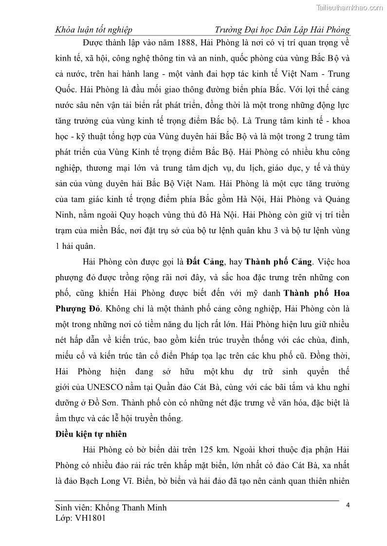 Khóa luận tốt nghiệp văn hóa du lịch Tìm hiểu một số điểm du lịch được học sinh sinh viên yêu thích ở Hải Phòng - 2 Trang 14