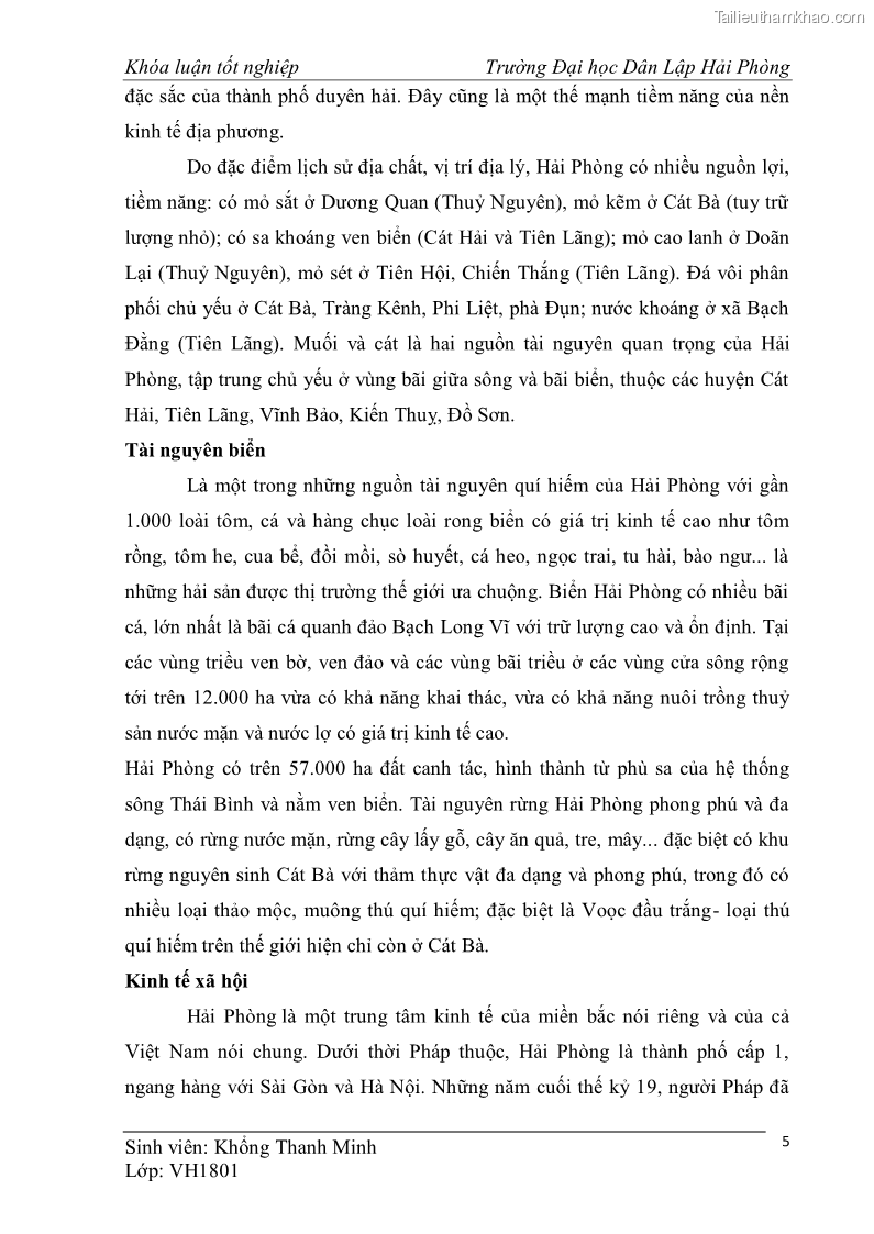Khóa luận tốt nghiệp văn hóa du lịch Tìm hiểu một số điểm du lịch được học sinh sinh viên yêu thích ở Hải Phòng - 2 Trang 15